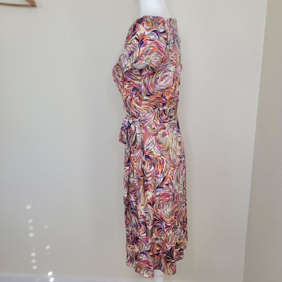 COLLETTE DINNIGAN Wrap 100% Silk Wrap Dress Size Small Abstract Print Artsy - Picture 10 of 14